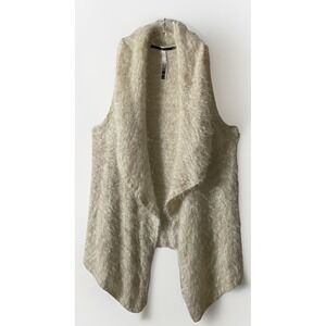 Kenzie Open Front‎ Ivory Fuzzy Sweater Vest Women's Size Large Bi Level Hem